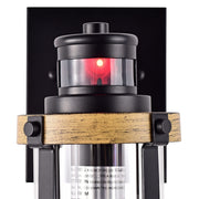 cattleyalighting 1-Light Black and Woodgrain Motion Sensor Dusk To Dawn Outdoor Wall Sconce With Striped Clear Glass