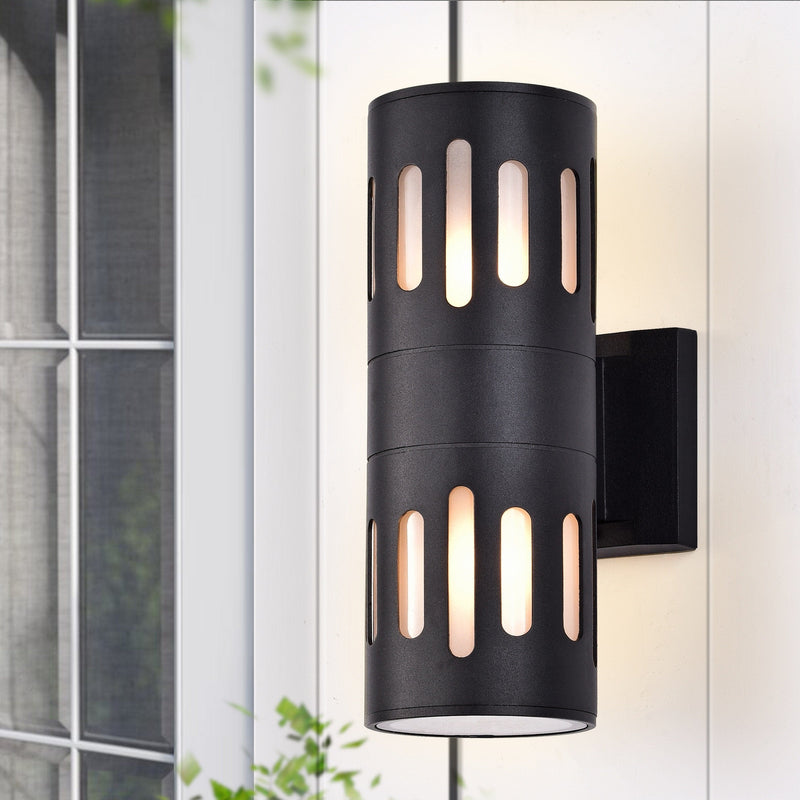 Cattleya Lighting outdoor wall light 11.75 in. 2-Light Black Die-Cast Aluminum Cylinder Outdoor Wall Sconce 708111932400
