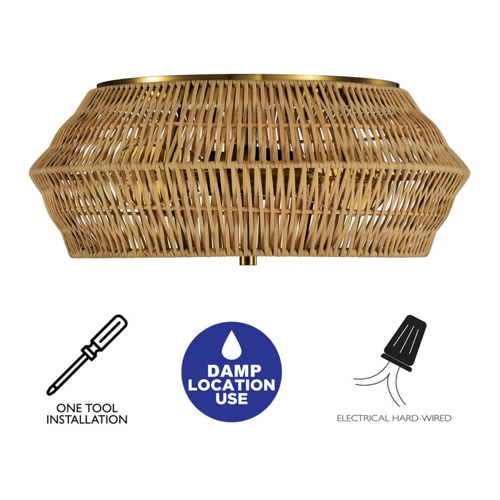 cattleyalighting 2-Light Natural Rattan Outdoor Flush Mount Ceiling Light