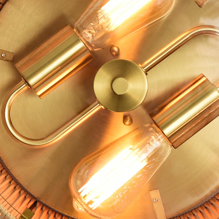 cattleyalighting 2-Light Natural Rattan Outdoor Flush Mount Ceiling Light