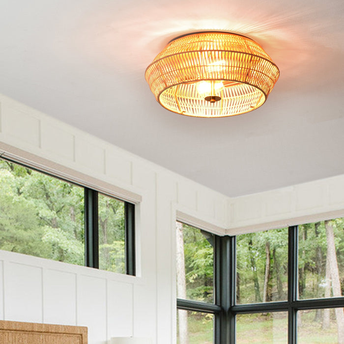 cattleyalighting 2-Light Natural Rattan Outdoor Flush Mount Ceiling Light