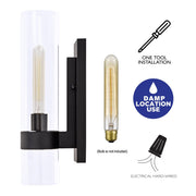 Cattleya Lighting Indoor Wall Light Black 4.75 In. Black Wall Sconce with Clear Glass Tube 708111932509