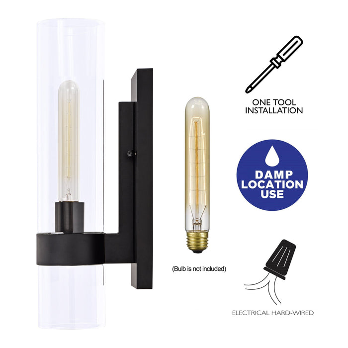 Cattleya Lighting Indoor Wall Light Black 4.75 In. Black Wall Sconce with Clear Glass Tube 708111932509
