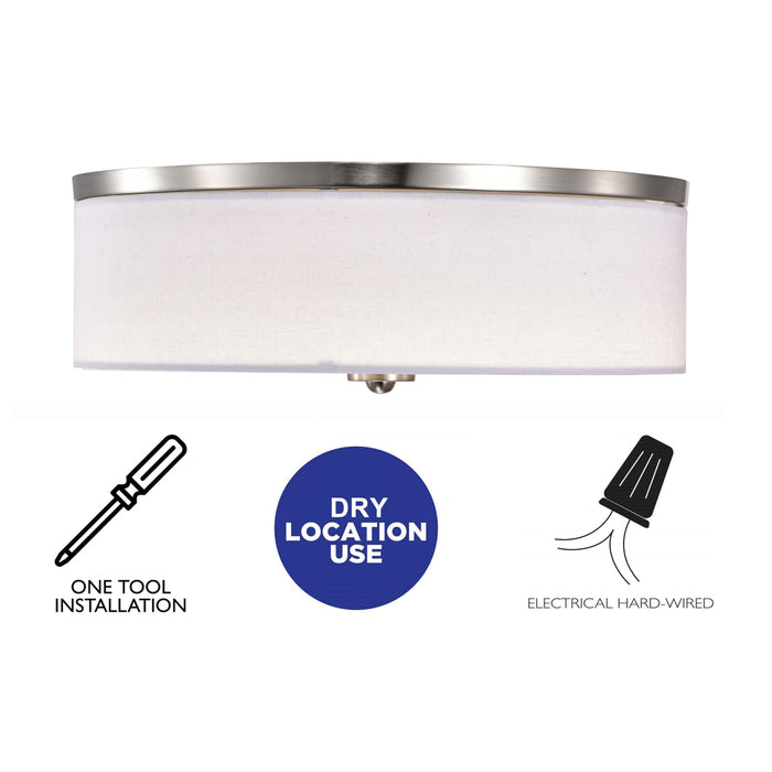 cattleyalighting 15 in. Brushed Nickel Dimmable 23-Watt Selectable LED Flush Mount Ceiling Light 3000K/4000K/5000K With Fabric Shade