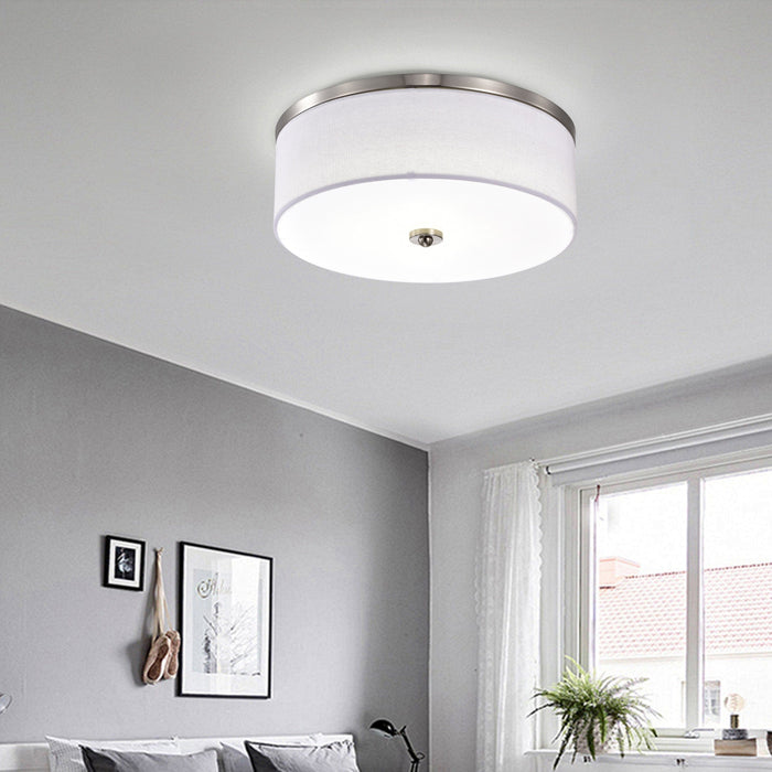 cattleyalighting 15 in. Brushed Nickel Dimmable 23-Watt Selectable LED Flush Mount Ceiling Light 3000K/4000K/5000K With Fabric Shade