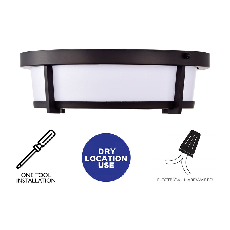 cattleyalighting 13 in. Black Dimmable 20-Watt Selectable LED Flush Mount 3000K/4000K/5000K With Acrylic Shade