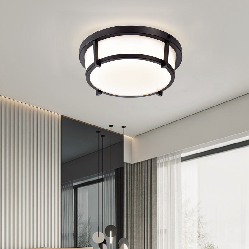 cattleyalighting 13 in. Black Dimmable 20-Watt Selectable LED Flush Mount 3000K/4000K/5000K With Acrylic Shade