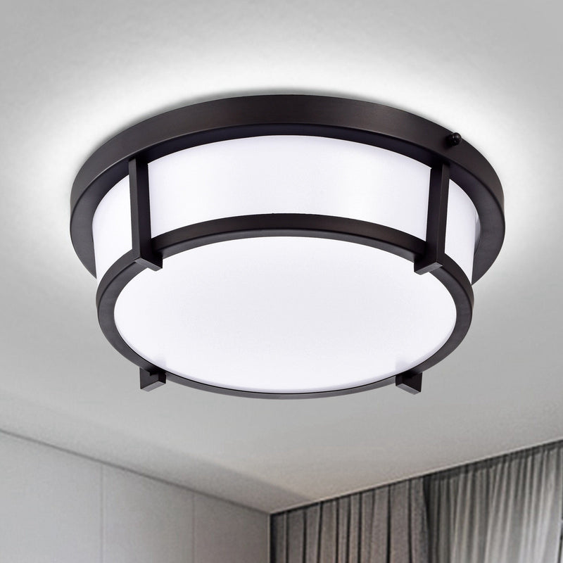 cattleyalighting 13 in. Black Dimmable 20-Watt Selectable LED Flush Mount 3000K/4000K/5000K With Acrylic Shade