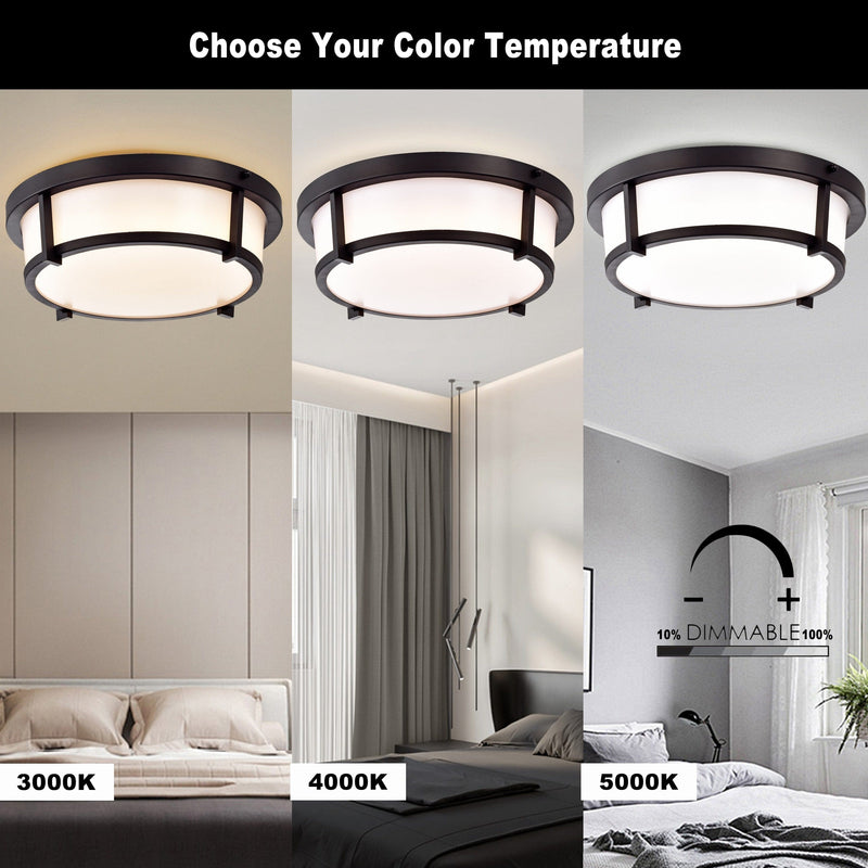 cattleyalighting 13 in. Black Dimmable 20-Watt Selectable LED Flush Mount 3000K/4000K/5000K With Acrylic Shade
