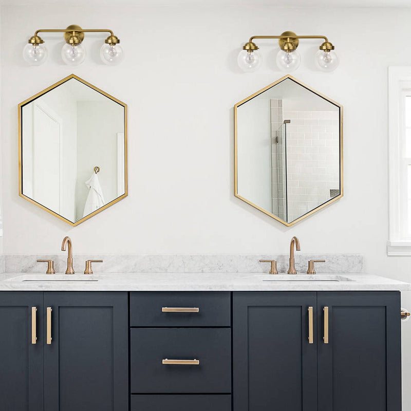 Cattleya Lighting Bathroom Vanity Lighting 3 Light Antique Brass Vanity Light with Globe Clear Glass Shade 708111932820