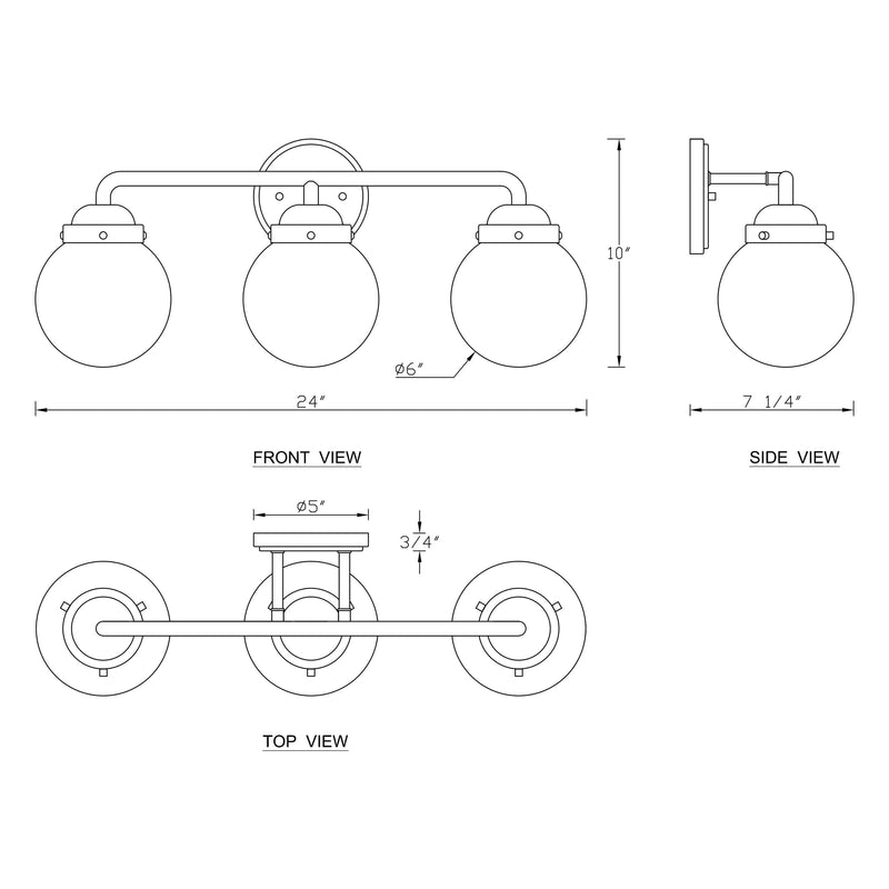 Cattleya Lighting Bathroom Vanity Lighting 3 Light Antique Brass Vanity Light with Globe Clear Glass Shade 708111932820