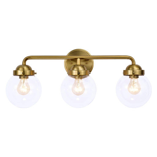 3 Light Antique Brass Vanity Light with Globe Clear Glass Shade
