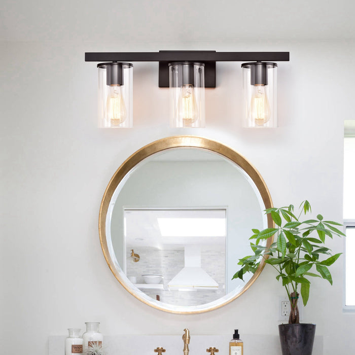 cattleyalighting 3-Light Oil-rubbed Bronze Vanity Light with Clear Glass Shade