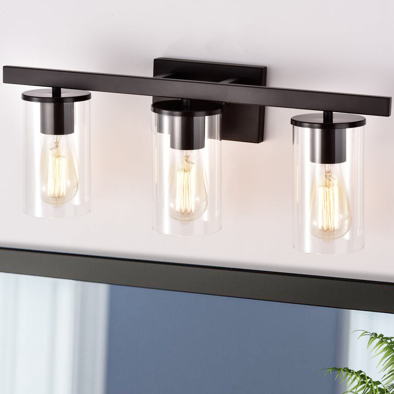 cattleyalighting 3-Light Oil-rubbed Bronze Vanity Light with Clear Glass Shade