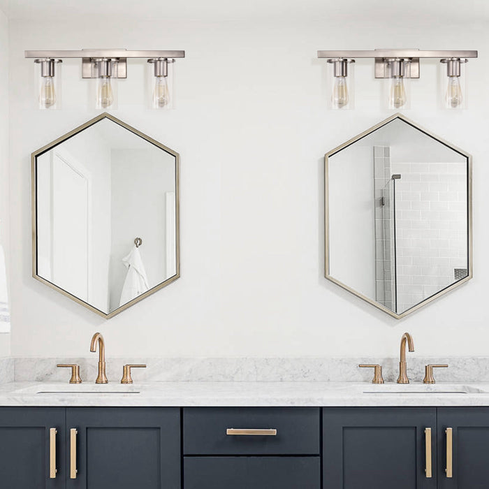 cattleyalighting 3-Light Satin Nickel Vanity Light With Clear Glass Shade 708111932912