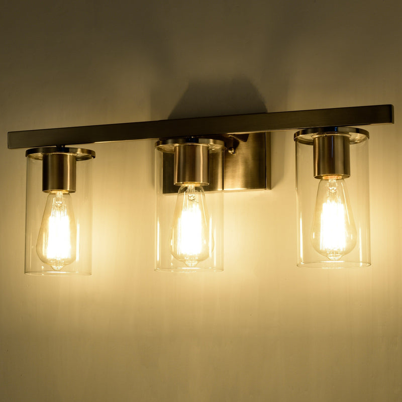 cattleyalighting 3-Light Satin Nickel Vanity Light With Clear Glass Shade 708111932912