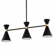 cattleyalighting 3-Light Black Island Pendant Light With Brass Accents