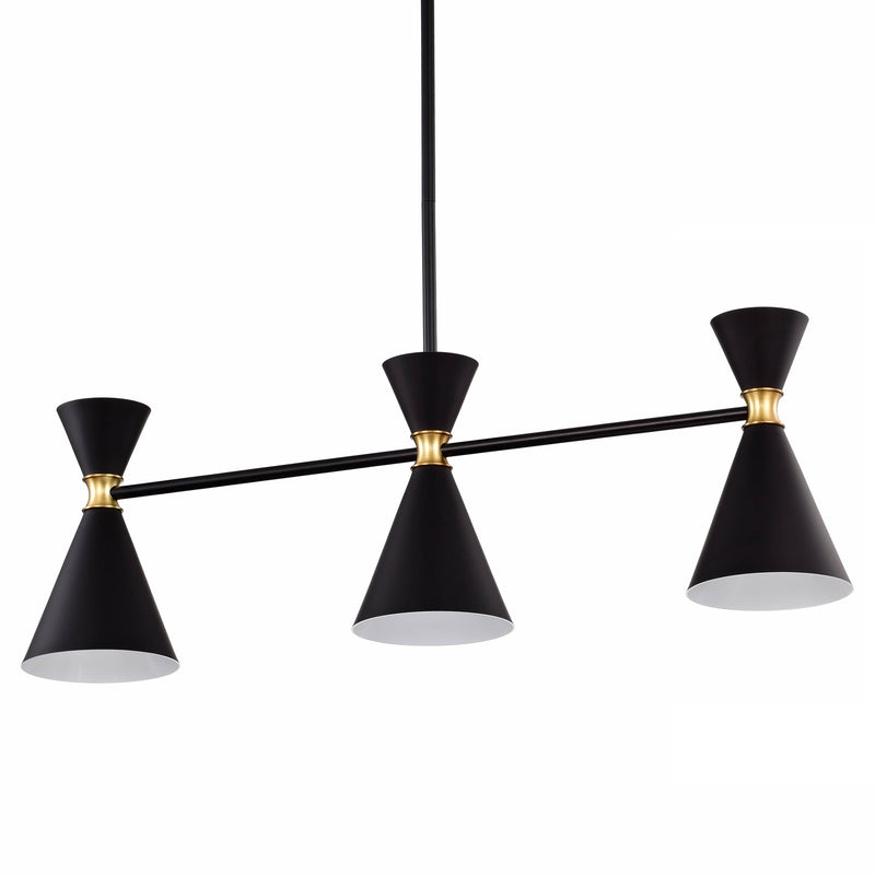 cattleyalighting 3-Light Black Island Pendant Light With Brass Accents