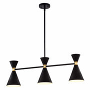 cattleyalighting 3-Light Black Island Pendant Light With Brass Accents