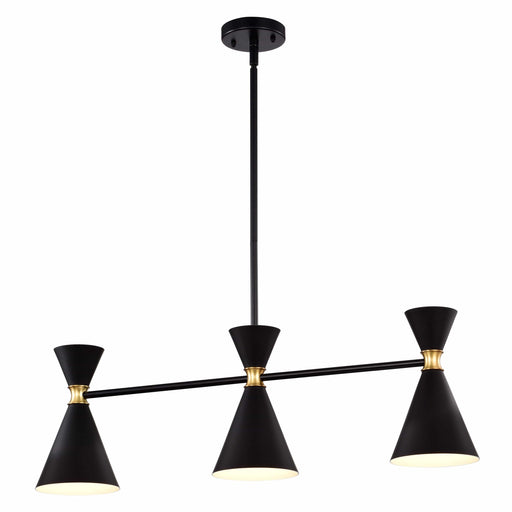 cattleyalighting 3-Light Black Island Pendant Light With Brass Accents