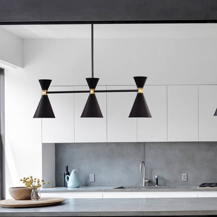 cattleyalighting 3-Light Black Island Pendant Light With Brass Accents