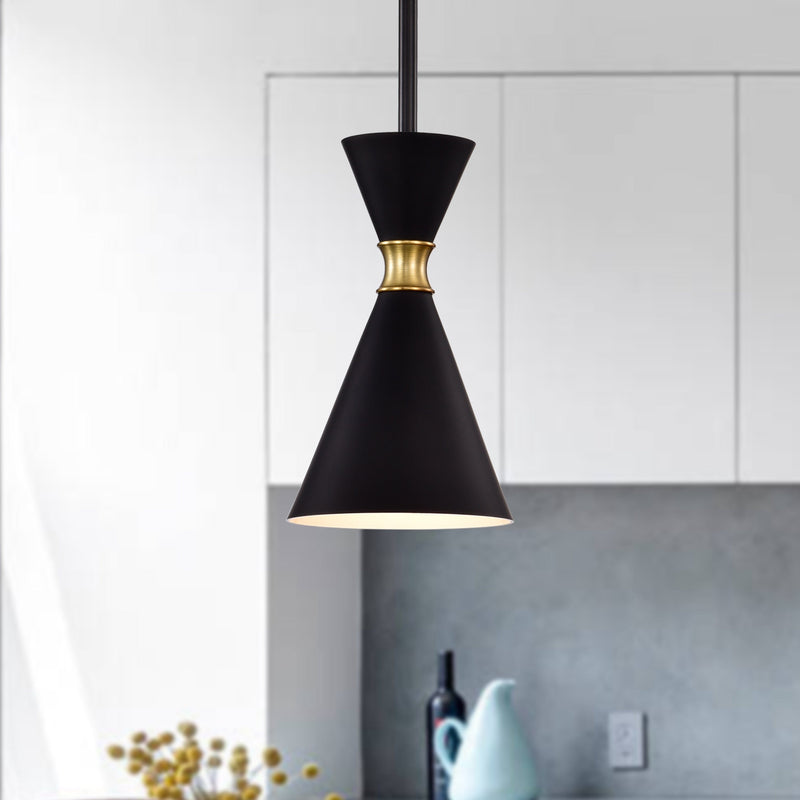 cattleyalighting 5.5 In. 1-Light Black Hanging Pendant Light With Brass Accents