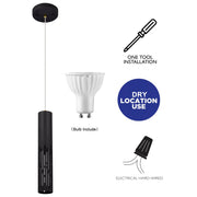cattleyalighting 1-Light Matte Black Hanging Pendant With Cylinder Metal Shade