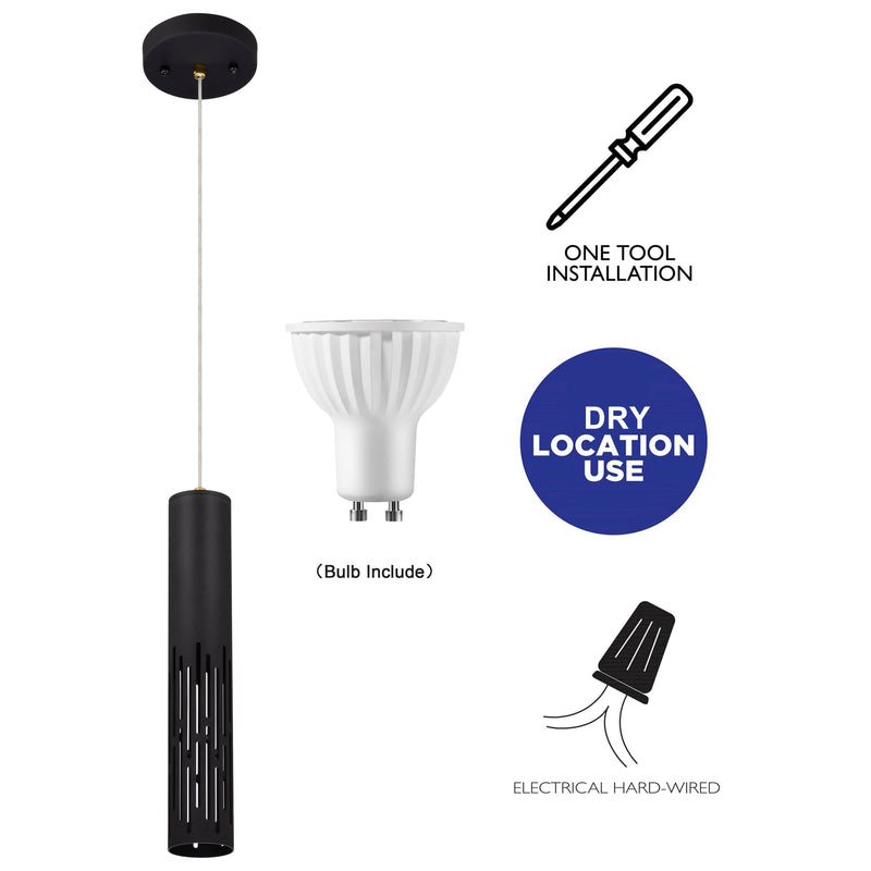 cattleyalighting 1-Light Matte Black Hanging Pendant With Cylinder Metal Shade