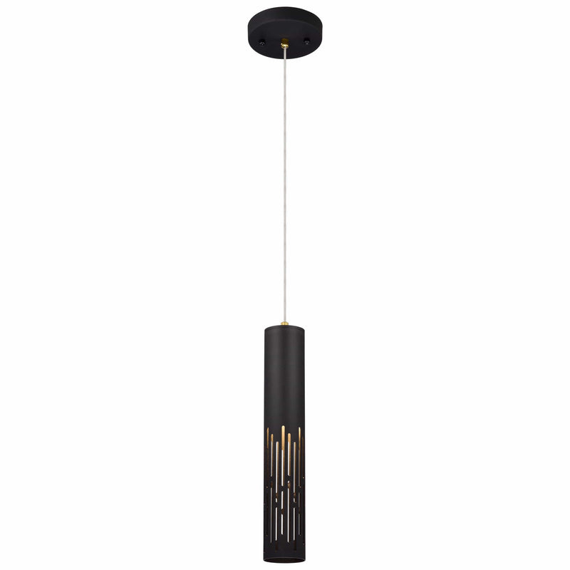 cattleyalighting 1-Light Matte Black Hanging Pendant With Cylinder Metal Shade