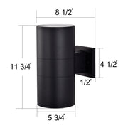 cattleyalighting 2-Light Matte Black Cylinder Outdoor Wall Lantern Sconce