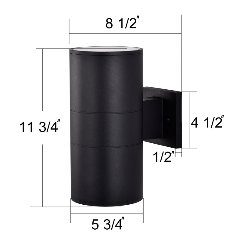 cattleyalighting 2-Light Matte Black Cylinder Outdoor Wall Lantern Sconce