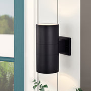 cattleyalighting 2-Light Matte Black Cylinder Outdoor Wall Lantern Sconce