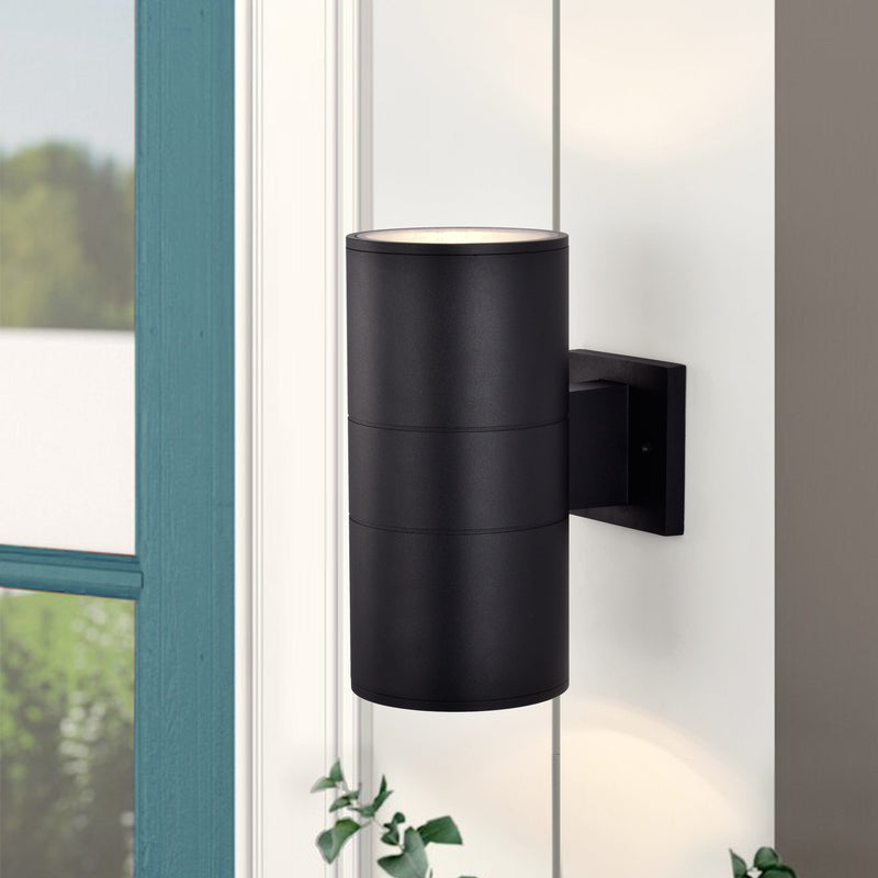 cattleyalighting 2-Light Matte Black Cylinder Outdoor Wall Lantern Sconce