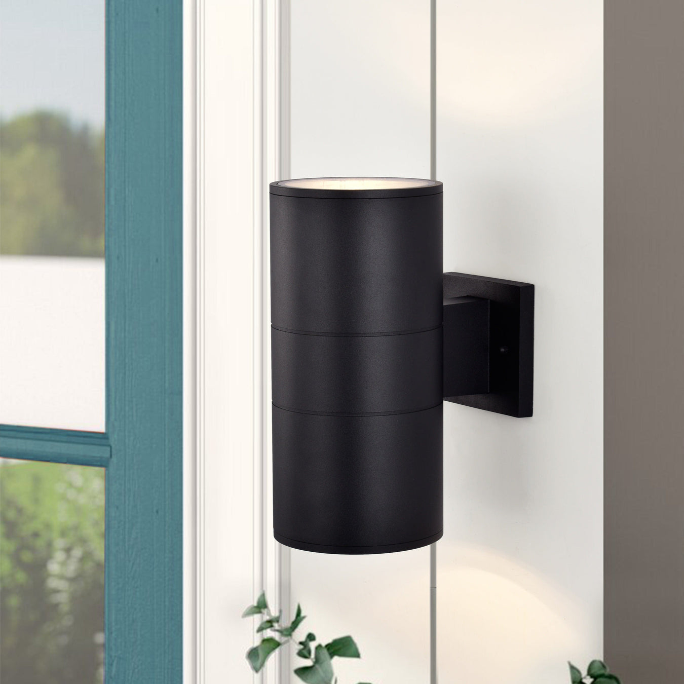 cattleyalighting 2-Light Matte Black Cylinder Outdoor Wall Lantern Sconce