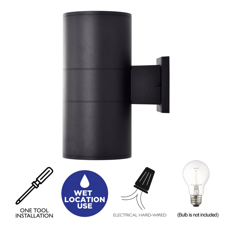 cattleyalighting 2-Light Matte Black Cylinder Outdoor Wall Lantern Sconce