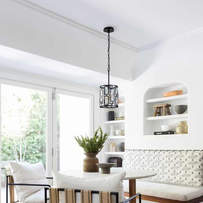 cattleyalighting 1-Light Black Hanging Pendant Light With Clear Crystals