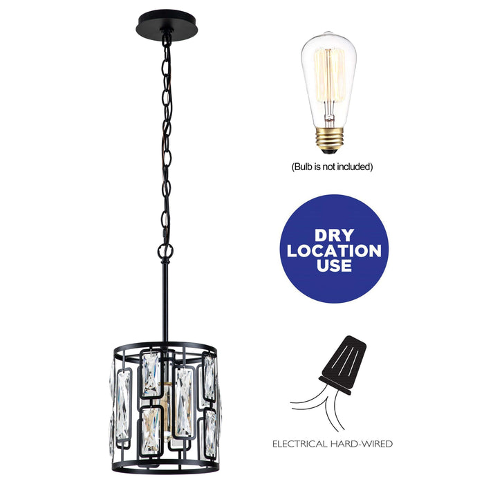 cattleyalighting 1-Light Black Hanging Pendant Light With Clear Crystals