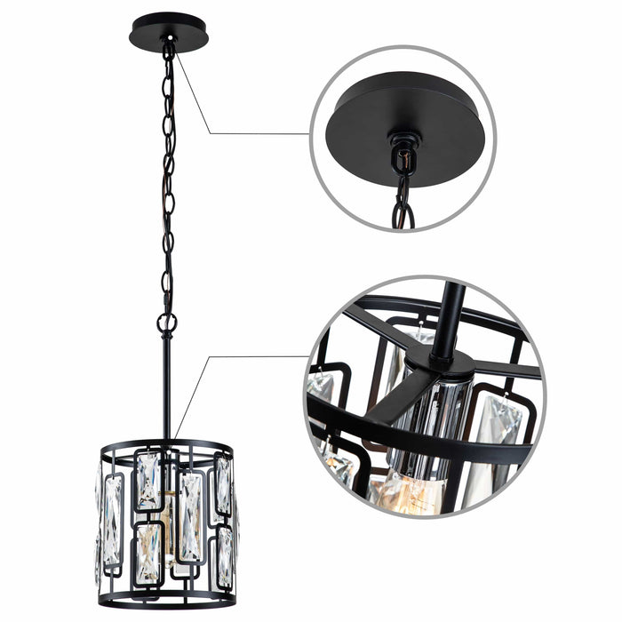 cattleyalighting 1-Light Black Hanging Pendant Light With Clear Crystals