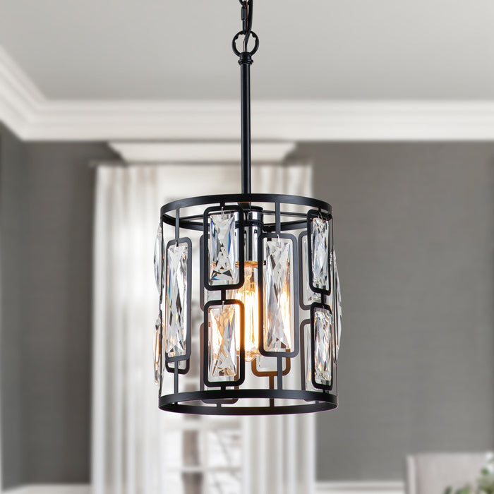 cattleyalighting 1-Light Black Hanging Pendant Light With Clear Crystals