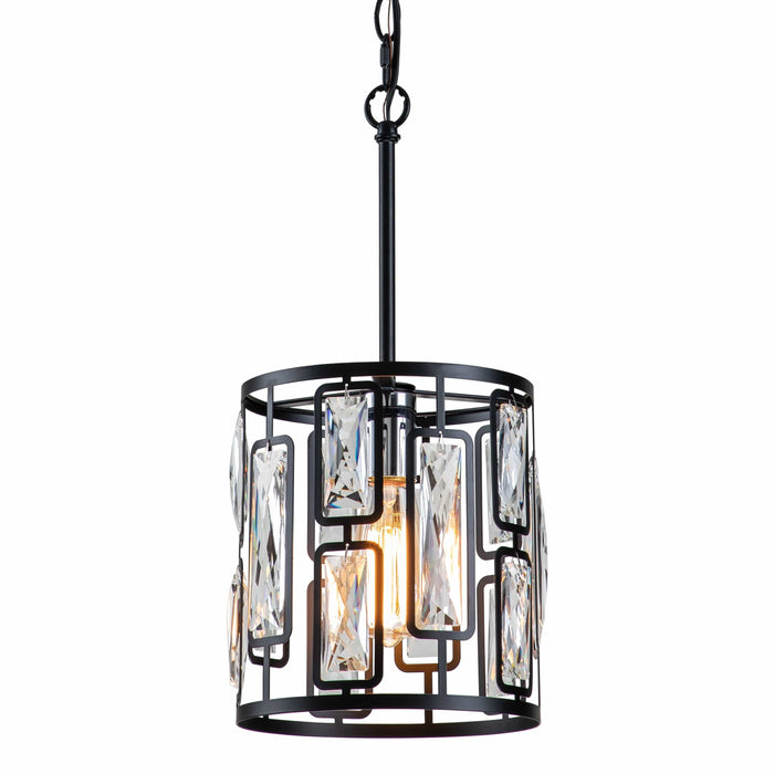 cattleyalighting 1-Light Black Hanging Pendant Light With Clear Crystals