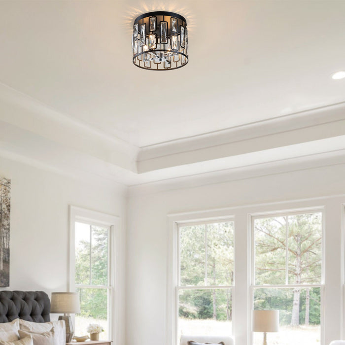 cattleyalighting 4-Light Black Flush Mount With Clear Crystal