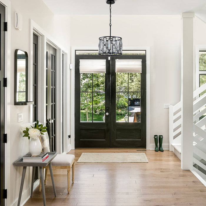 cattleyalighting 4-Light Black Hanging Pendant Light With Clear Crystal