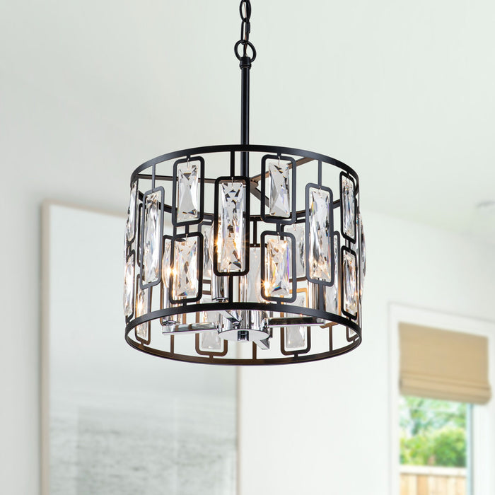 cattleyalighting 4-Light Black Hanging Pendant Light With Clear Crystal