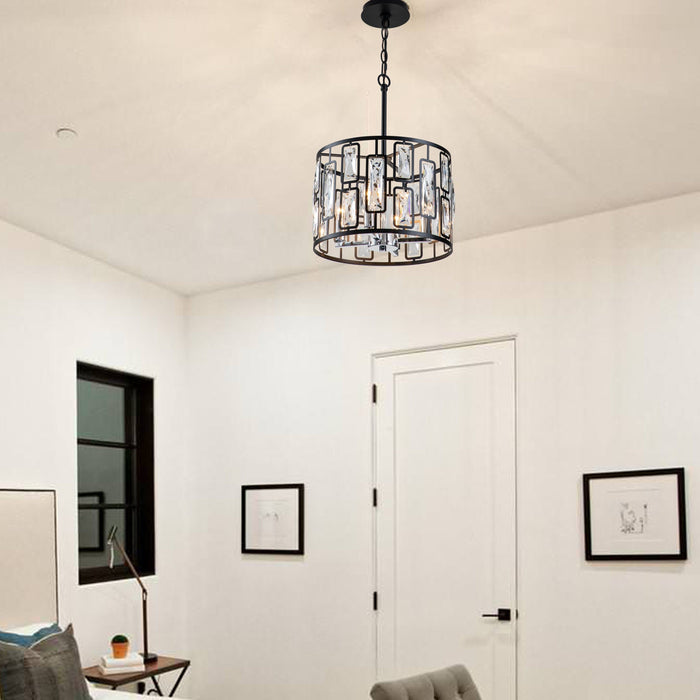 cattleyalighting 4-Light Black Hanging Pendant Light With Clear Crystal