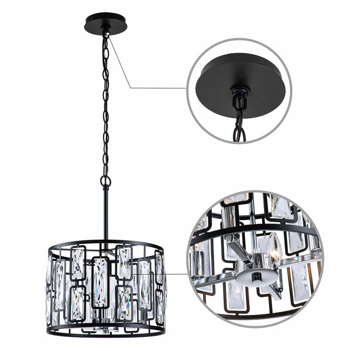 cattleyalighting 4-Light Black Hanging Pendant Light With Clear Crystal