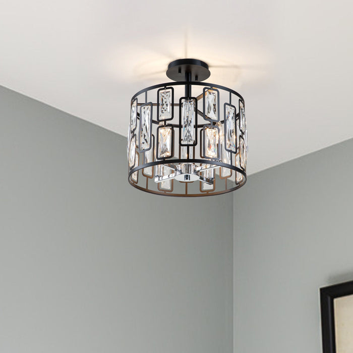 cattleyalighting 4-Light Black Semi Flush Mount With Clear Crystal