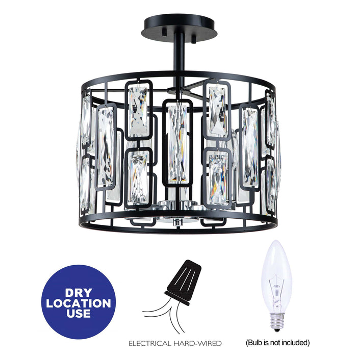 cattleyalighting 4-Light Black Semi Flush Mount With Clear Crystal
