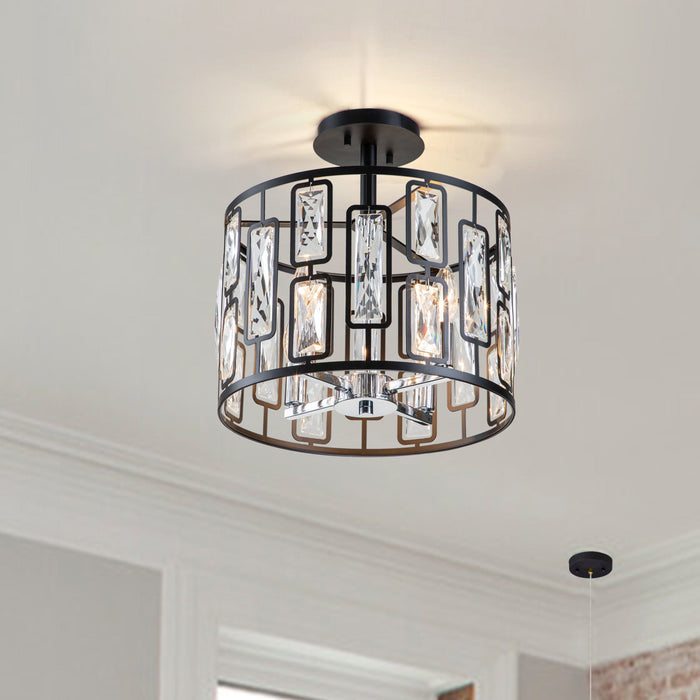 cattleyalighting 4-Light Black Semi Flush Mount With Clear Crystal