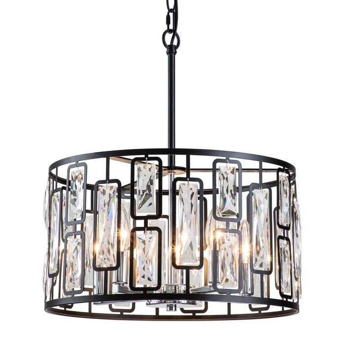 cattleyalighting 4-Light Black Drum Crystal Chandelier With Chrome Accents