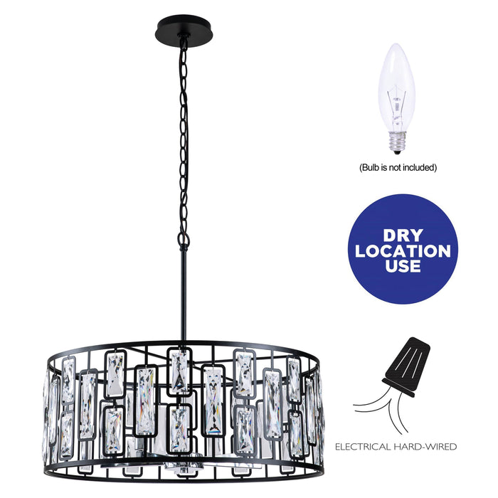 cattleyalighting 5-Light Black Rectangular Crystal Chandelier With Chrome Accents